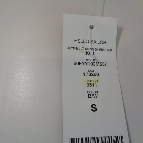 Bebe Size Small HELLO SAILOR Black White New Top - Picture 13 of 16